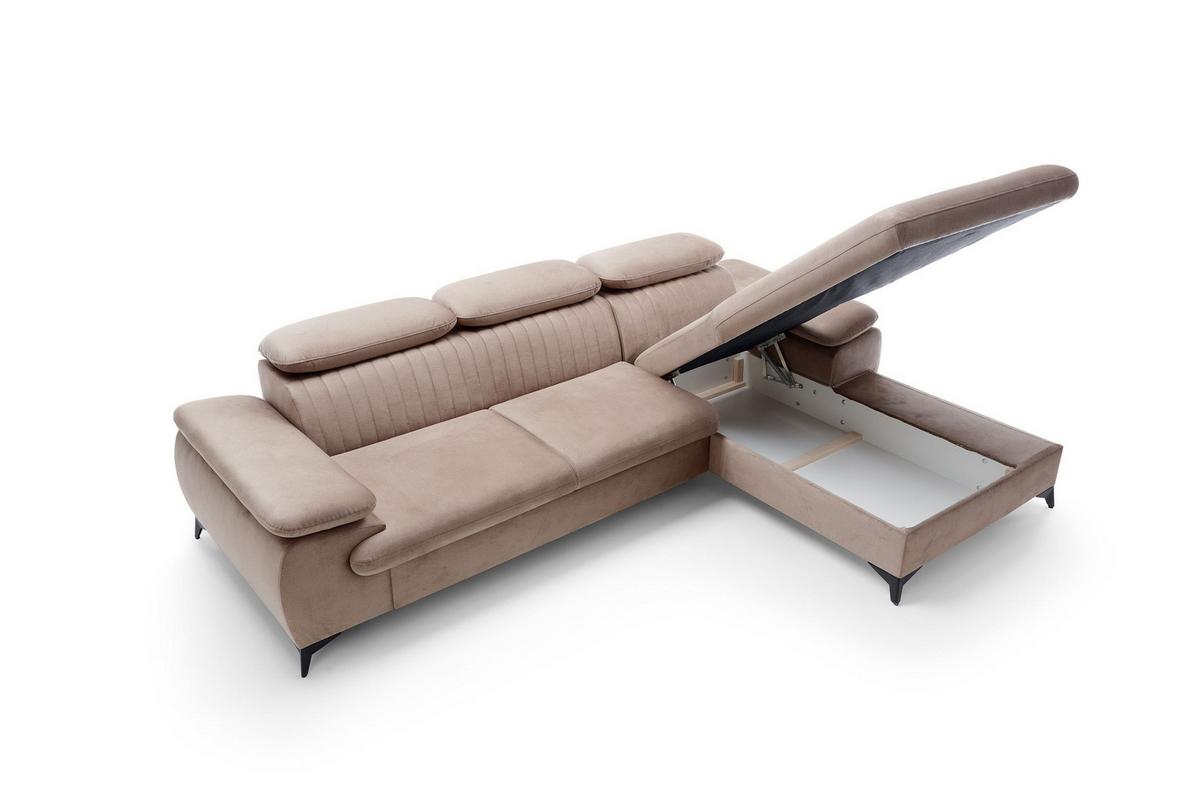 ECKSOFA FIORE Braun Velours-Stoff mit Schlaffunktion - Braun, Holz (280/193cm) - MASSENO