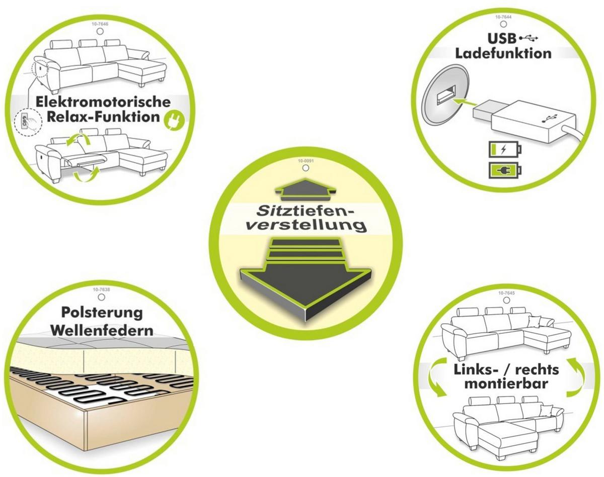 ECKSOFA mit elektrischer Sitztiefenverstellung, Kopflehnen verstellbar, USB-A und USB-C Ladefunktion B277/T187/H109 cm, Cord Braun Taupe / 15401 - Eichefarben/Braun, Eichenholz/Textil (277/187cm) - luma-home