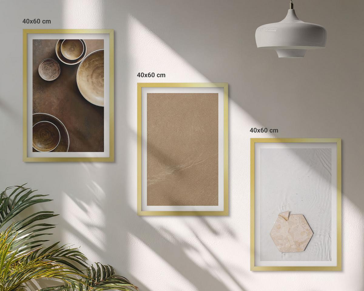 BILDER SET 3er Set - 40x60 cm Goldrahmen - Minimalistische Texturen und Farben - Goldfarben, Kunststoff (40/60cm) - TULUP