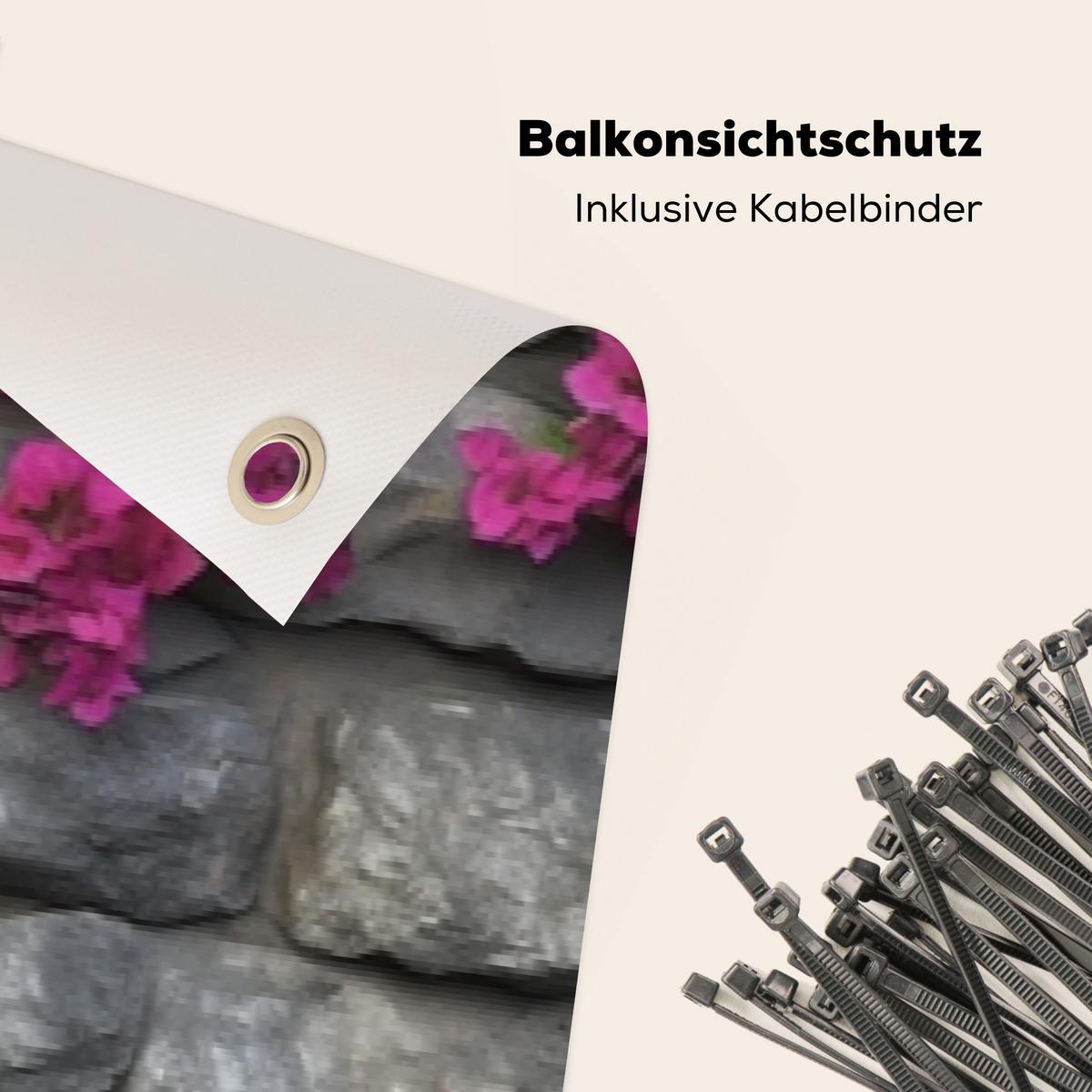 BALKON-SICHTSCHUTZ Bougainvillea - Steinmauer - Rosa Groß 500x90 cm - Magenta, Kunststoff (500/90cm) - MuchoWow