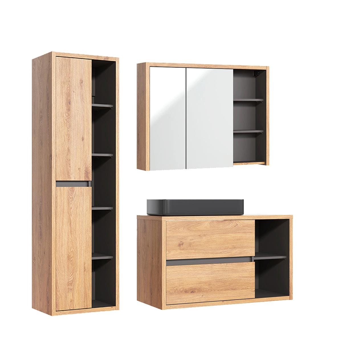 BADMÖBEL 100cm Rigel 2er-Set Holz und Anthrazit - Braun, Holzwerkstoff (100/60/45.5cm) - Petits-meubles