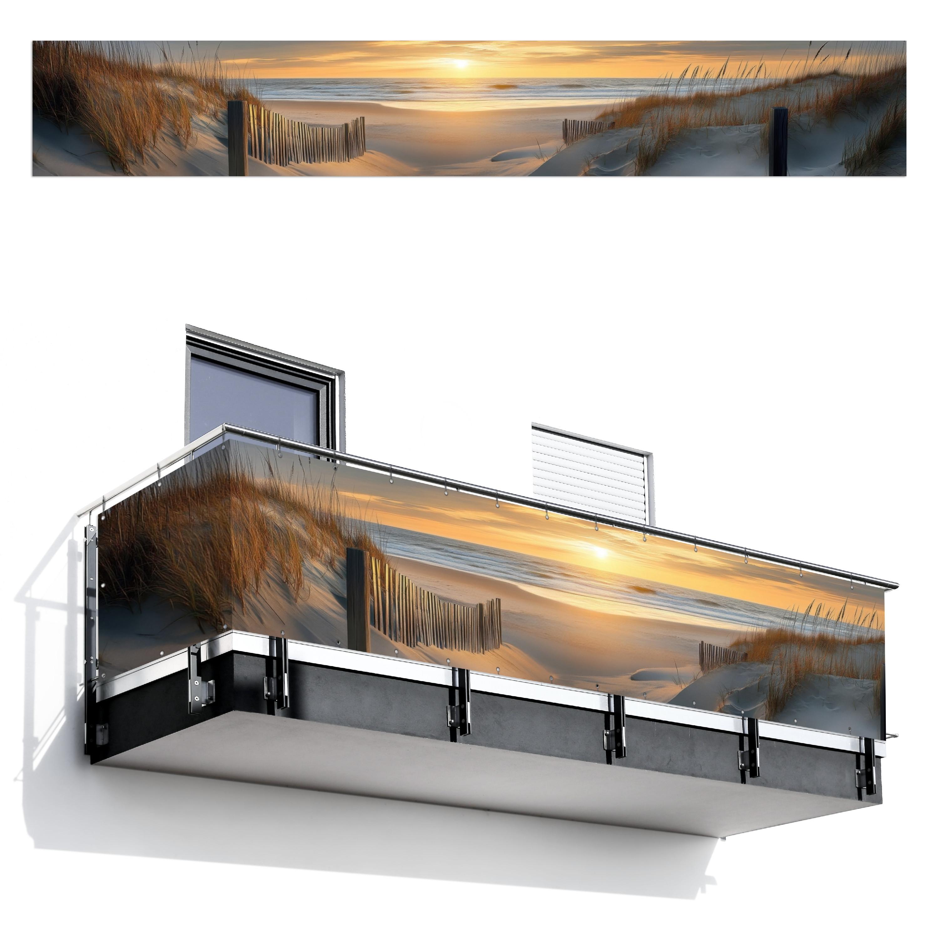 BALKON-SICHTSCHUTZ Strand - Dünen - Sonnenuntergang Balkon Deko 500x75 cm - Sandfarben, Kunststoff (500/75cm) - MuchoWow