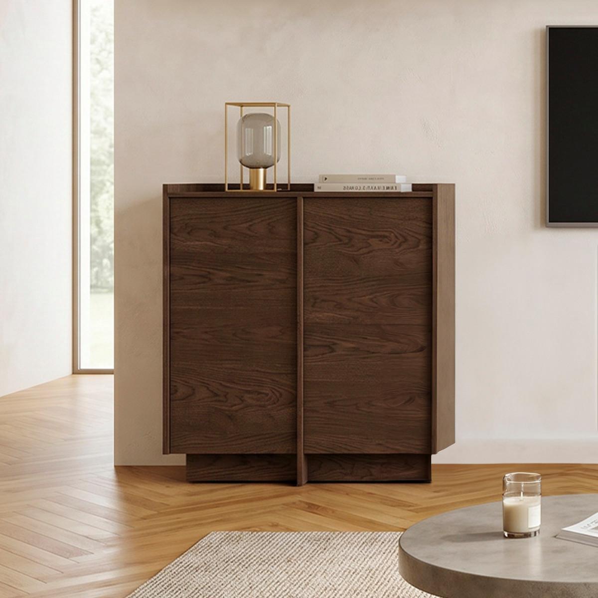 SIDEBOARD Japandi Dunkles Holz - Braun, Holzwerkstoff (102/128/38cm) - Petits-meubles