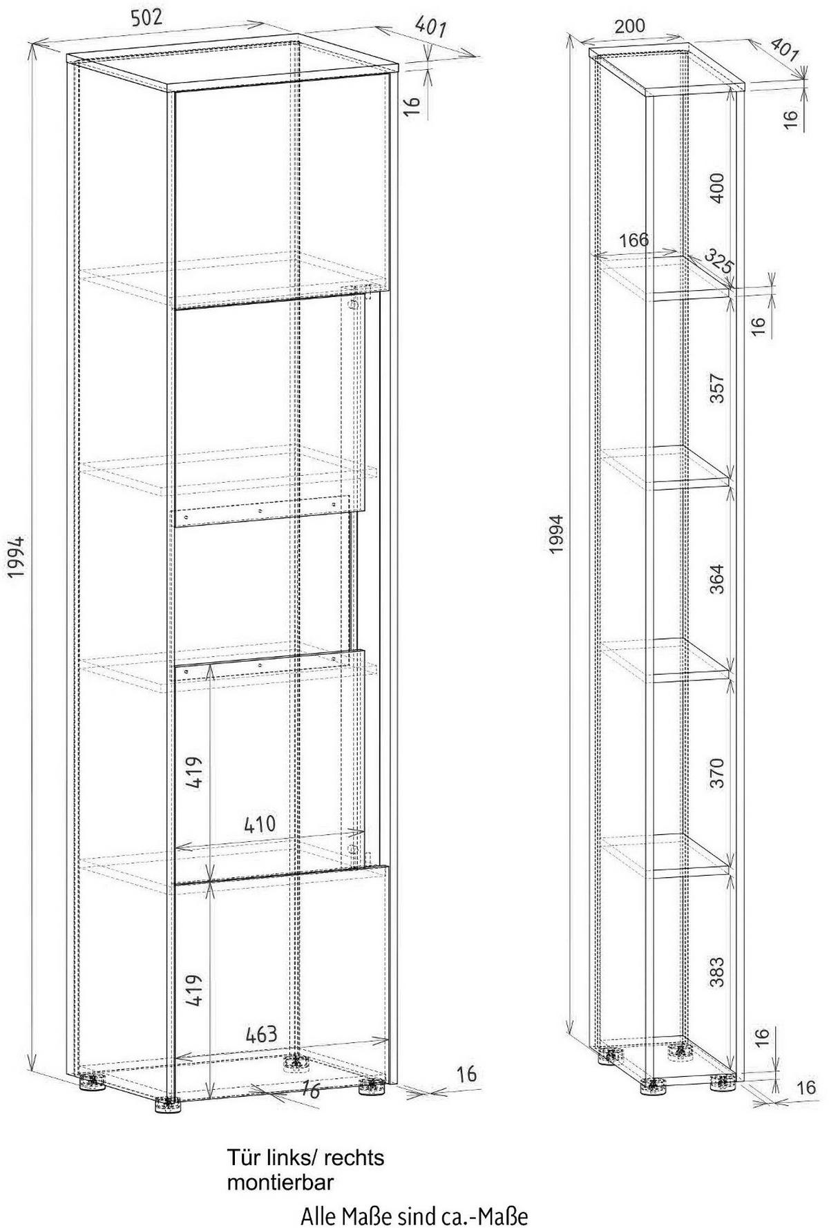 AKTENSCHRANK Set 2-teilig weiß, Eiche Wotan 70 x 200 cm, Regal-Vitrine-Kombination mit 5 Ordnerhöhen - Eichefarben/Eiche Wotan, Glas/Holzwerkstoff (70/200/40cm) - Furn.Design