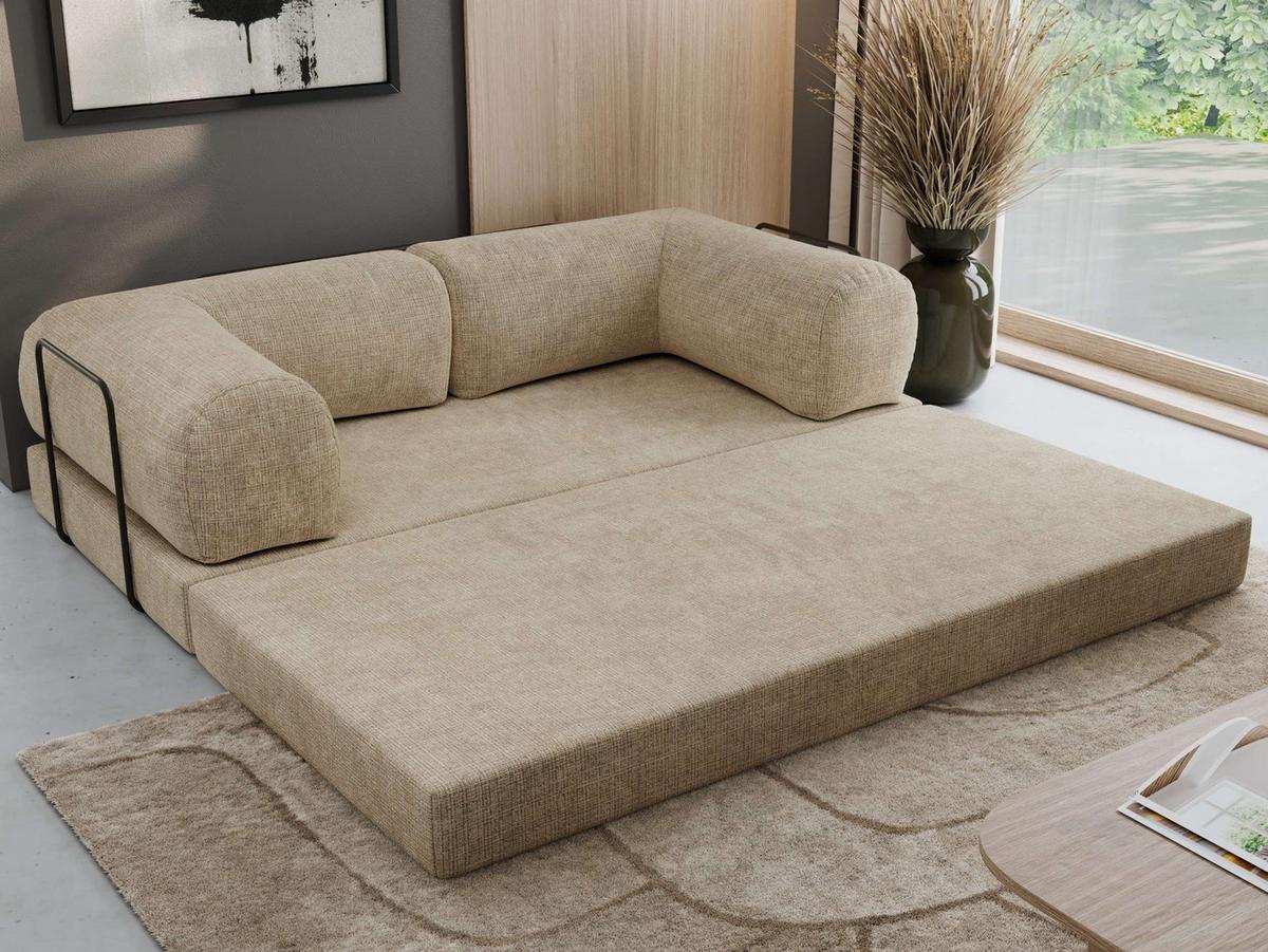 3-SITZER SOFA ORSETTO - Beige Schenille grob gewebt - Beige/Schwarz, Textil/Metall (200/70/100cm) - MKS