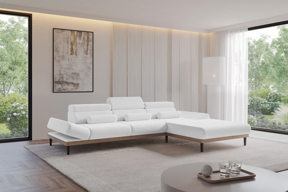 ELEKTRISCHES ECKSOFA Rechts MONA 316x205x85 Weiß Bouclé - Weiß, Holzwerkstoff/Textil (316/205cm) - ALTDECOR