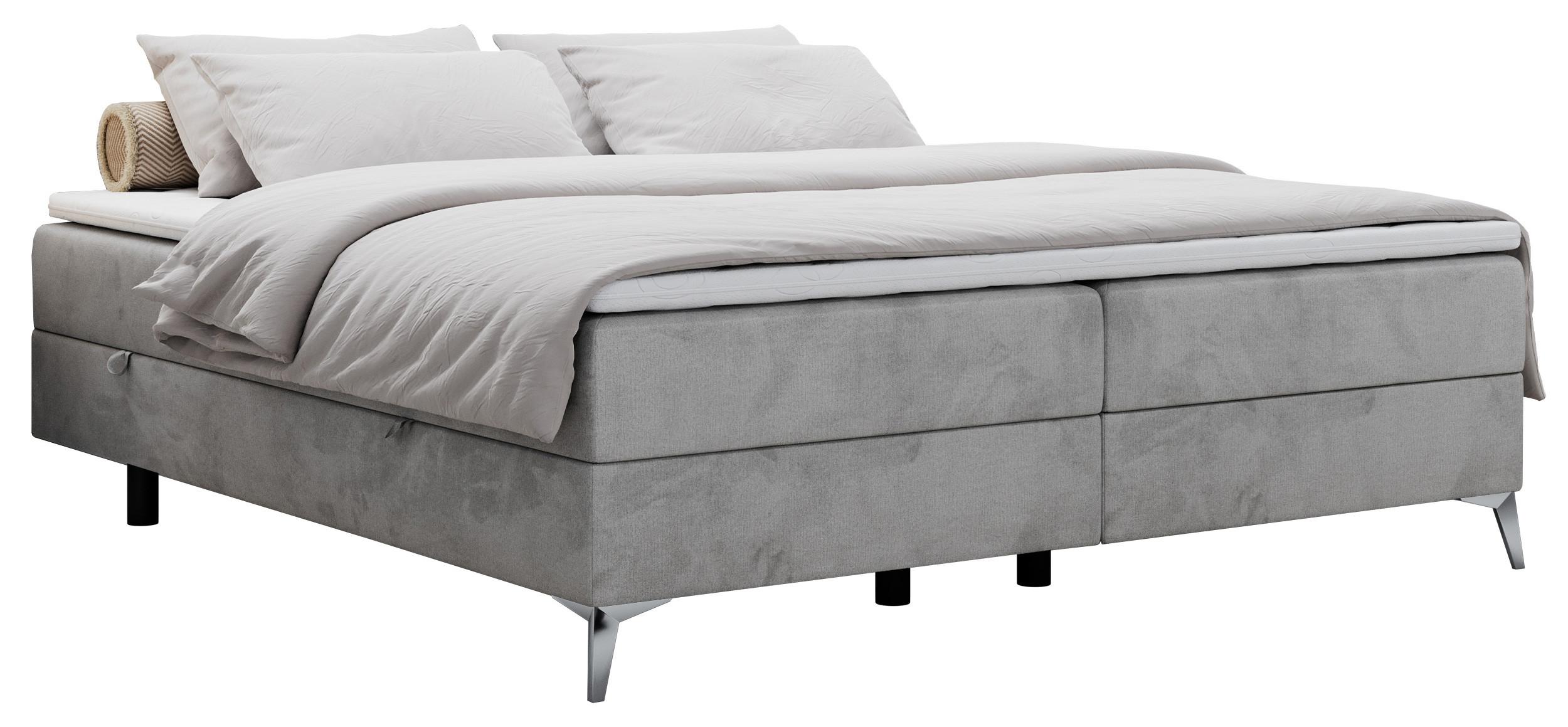 BOXBETT LESS 140/200 Hellgrau Velvet - H4 - Hellgrau, Holz/Textil (140/200cm) - MKS
