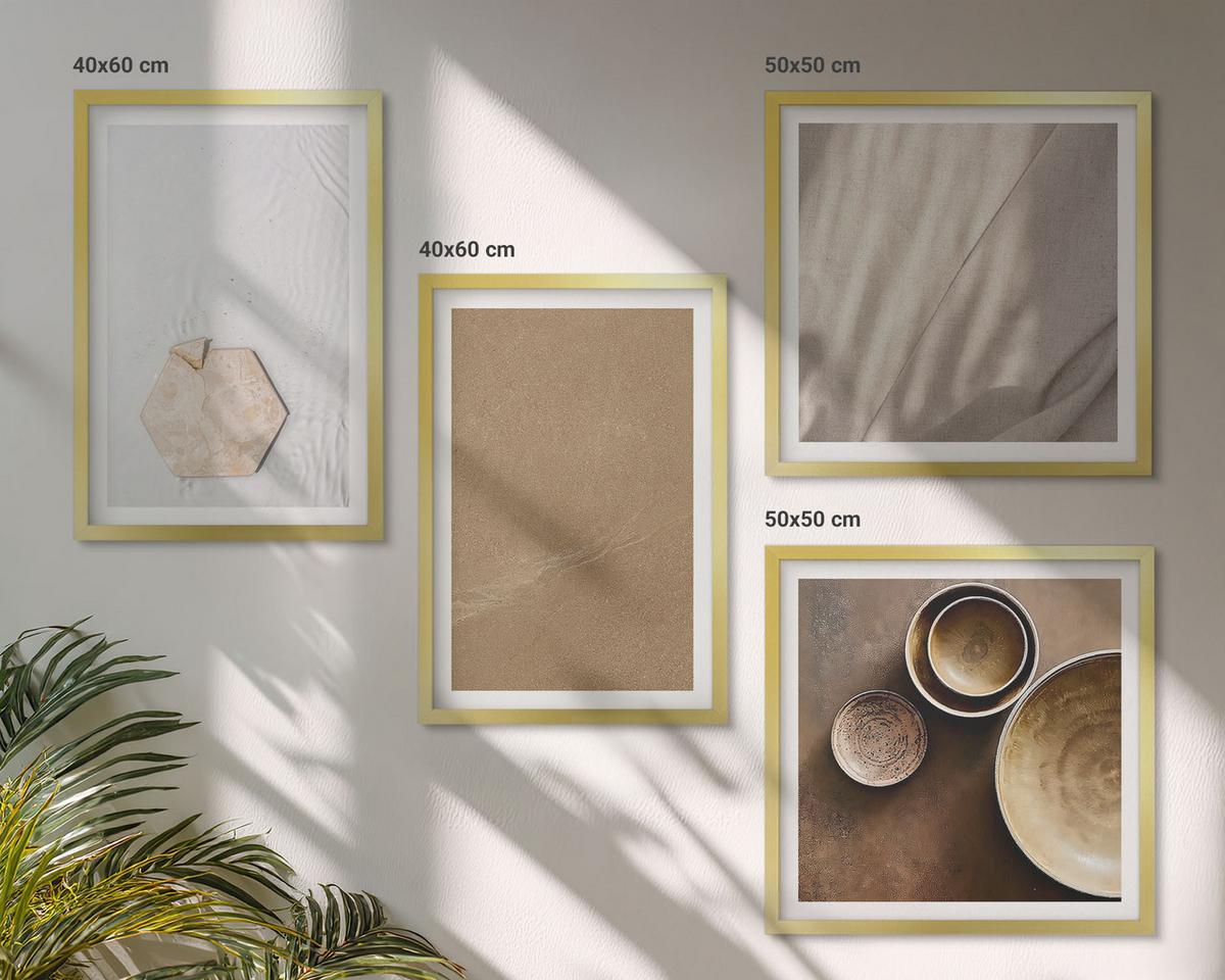 BILDER SET 4er Set - 50x50 cm & 40x60 cm Goldrahmen - Minimalistische warme Texturen - Goldfarben, Kunststoff (50/50cm) - TULUP
