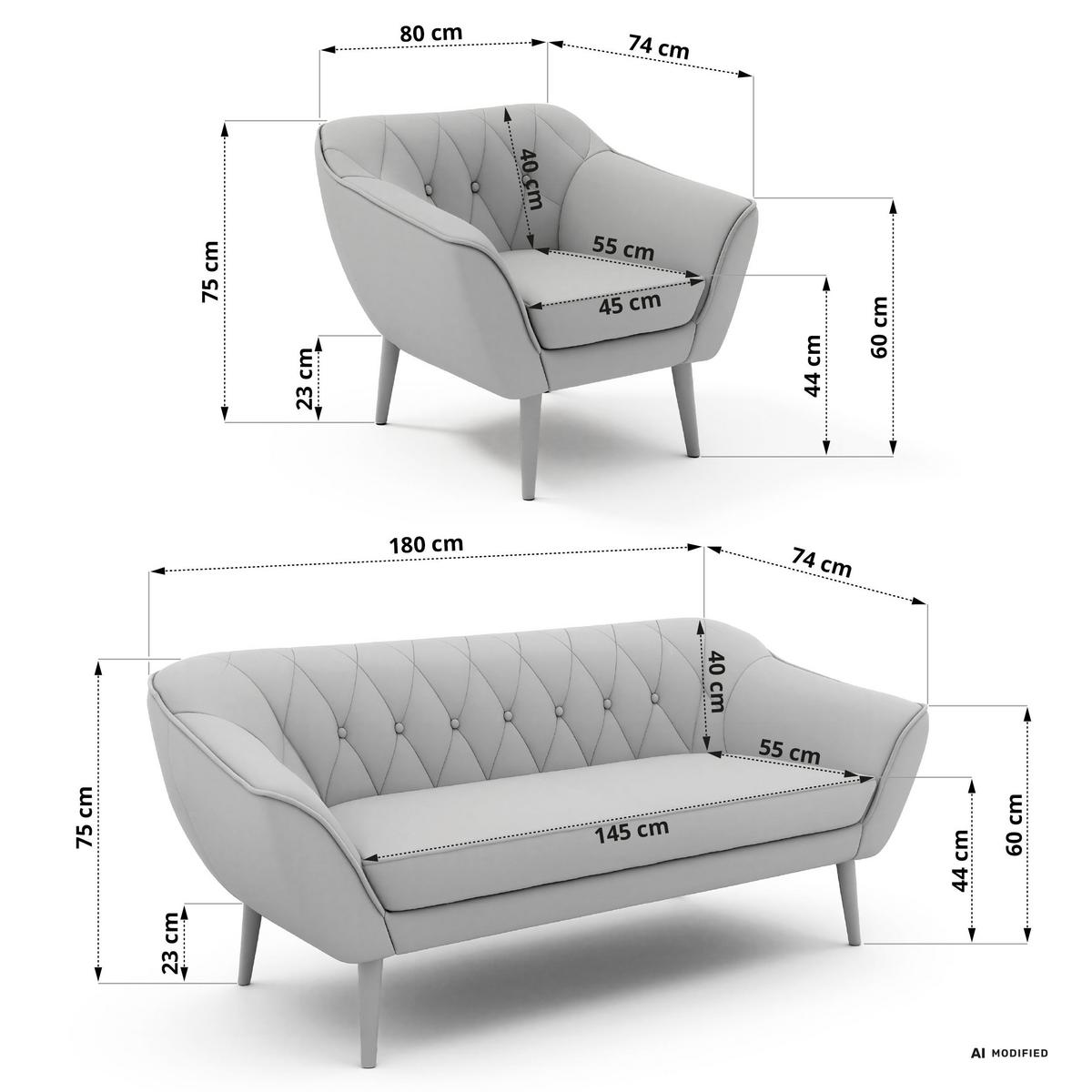 SITZGARNITUR PIRS 3+1+1 - Hellgrau Strukture - Holzbeine - Silberfarben/Buchefarben, Holzwerkstoff/Textil (180/75/74cm) - MKS