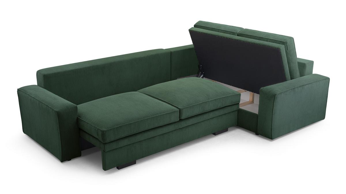 ECKSOFA L Form Treville Grün 296/196/94 cm –Rechts, mit Bettkasten und Schlaffunktion - Schwarz/Grün, Kunststoff/Textil (296/196cm) - AX Living