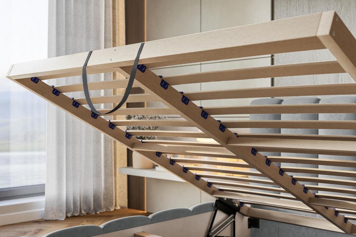 BETT 90x200 - Polsterbett mit Bettkasten und Holzrahmen - Modern Betten - Glatter Kronos-Stoff- Kollektion Lucy - Blau - Blau, Holz/Textil (90/200cm) - Alpi-Möbel