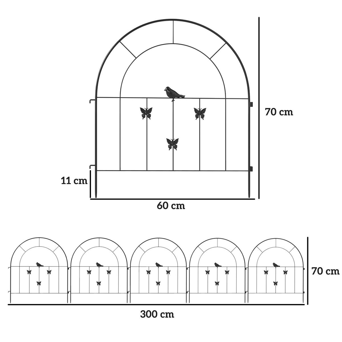 GARTENZAUN 5er Set Stahl Schwarz - Schwarz, Metall (1/70cm) - Outsunny