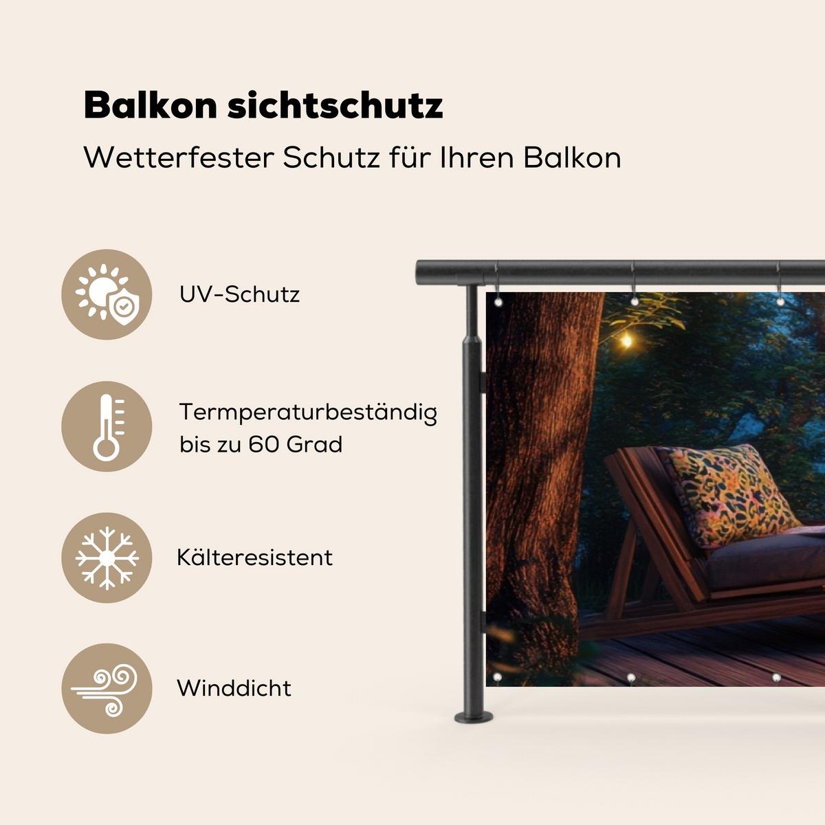 BALKON-SICHTSCHUTZ Lagerfeuer - See - Abendlicht Deko XXL 500x130 cm - Dunkelblau, Kunststoff (500/130cm) - MuchoWow