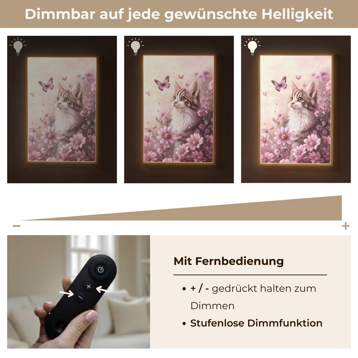 NACHTTISCHLAMPE MIT AKKU Kätzchen - Blumen - Schmetterlinge - Lila 60x90 cm - Altrosa, Holzwerkstoff (8/60/90cm) - OnlyWow