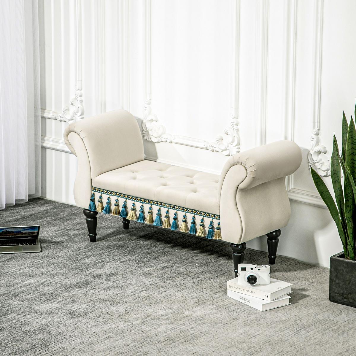 LUXUS Polsterbank, Schaumstoff, Beige, 117 x 40 x 58 cm - Beige, Kunststoff (40/58/117cm) - HOMCOM