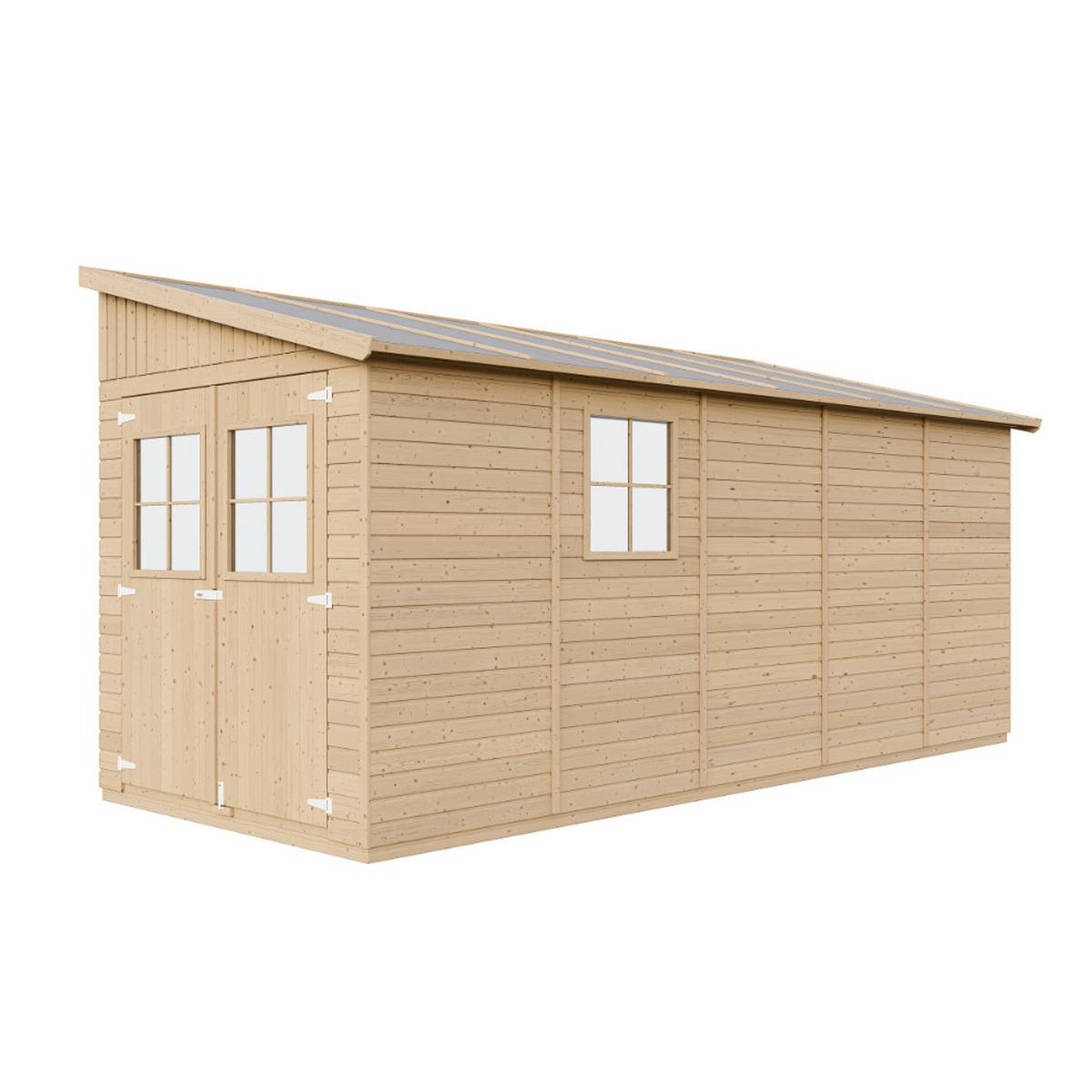 HOLZ-GARTENHAUS (ohne Seitenwand) - H244x211x514 cm/10 m2 - M341 - Beige, Holz (216/243/493cm) - Timbela