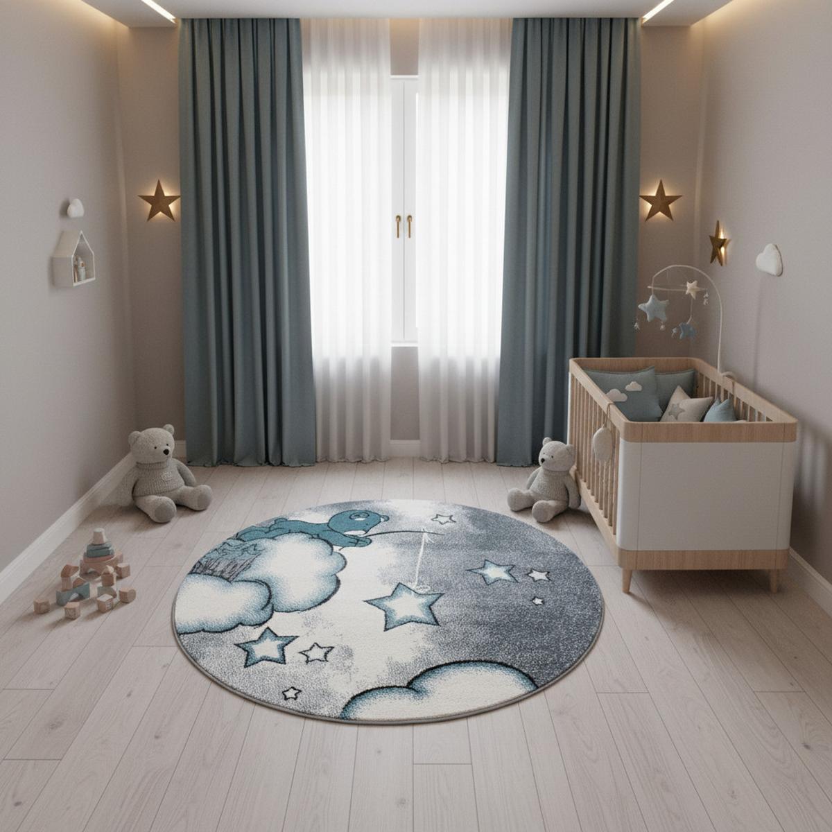 KINDERTEPPICH TASNA, mit Bären-Motiv, Blau, Ø 120 cm - Blau, Textil (120/120cm) - KADIMA DESIGN