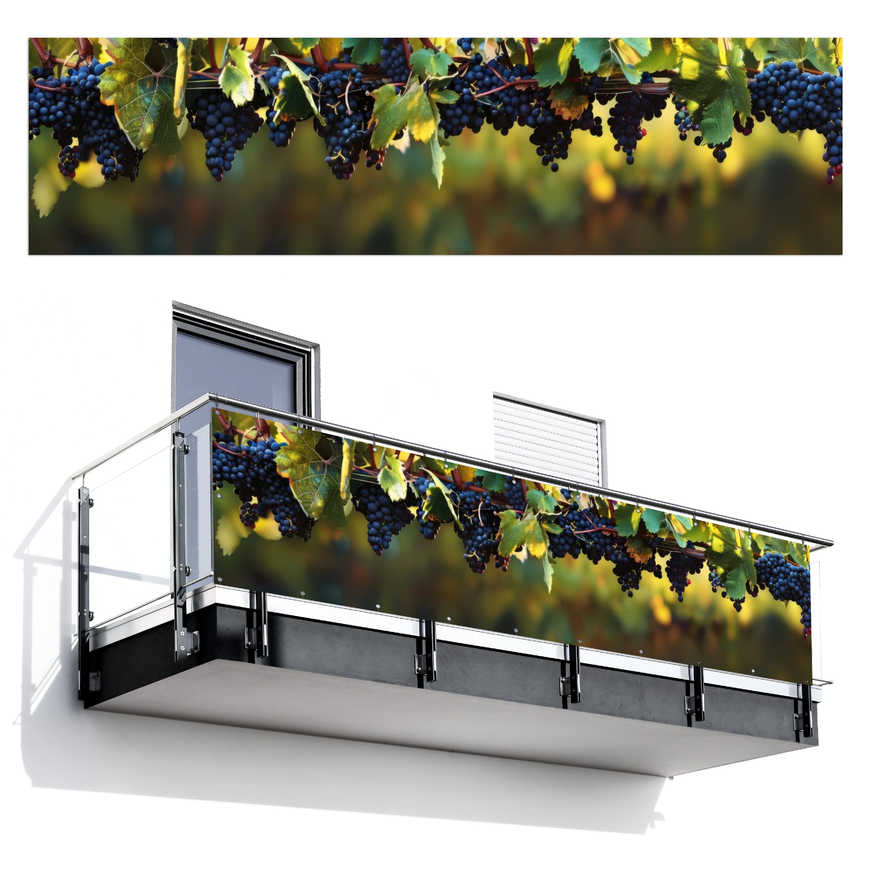 BALKON-SICHTSCHUTZ Trauben - Wein - Natur - Grün Windschutz 300x85 cm - Weinrot, Kunststoff (300/85cm) - MuchoWow