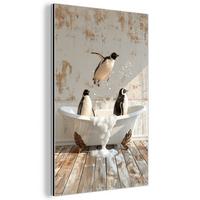 METALLBILD Vintage - Pinguin - Badewanne - Schaumstoff 80x120 cm - Schwarz, Metall (80/120cm) - MuchoWow