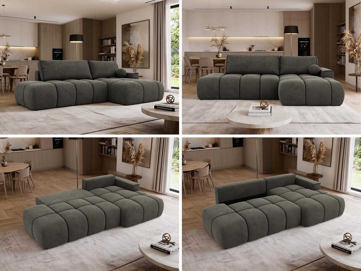 ECKSOFA LORAN L Dunkelgrau Velvet - Rechts - Dunkelgrau/Schwarz, Kunststoff/Textil (292/170cm) - MKS