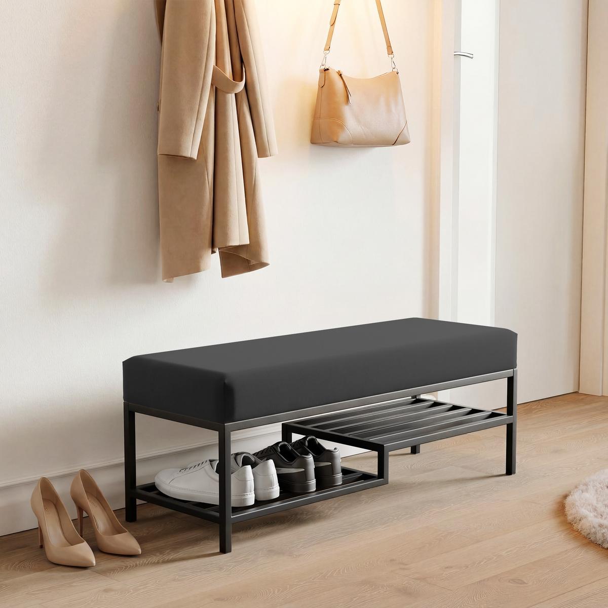 POLSTERBANK STEP 80 cm Schwarz ,Metallgestell - Schwarz, Textil/Metall (80/45/35cm) - Idohome
