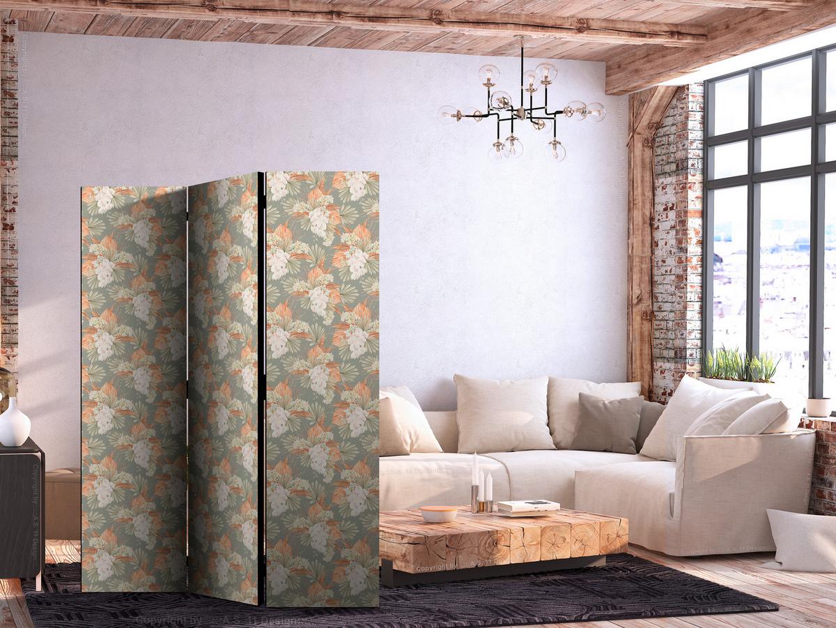 PARAVENT Beidseitig Bedruckter 3-tlg 135x172 cm Tropische Bl tter und Orchideen - Multicolor, Holz/Textil (135/172/3cm) - Muralo