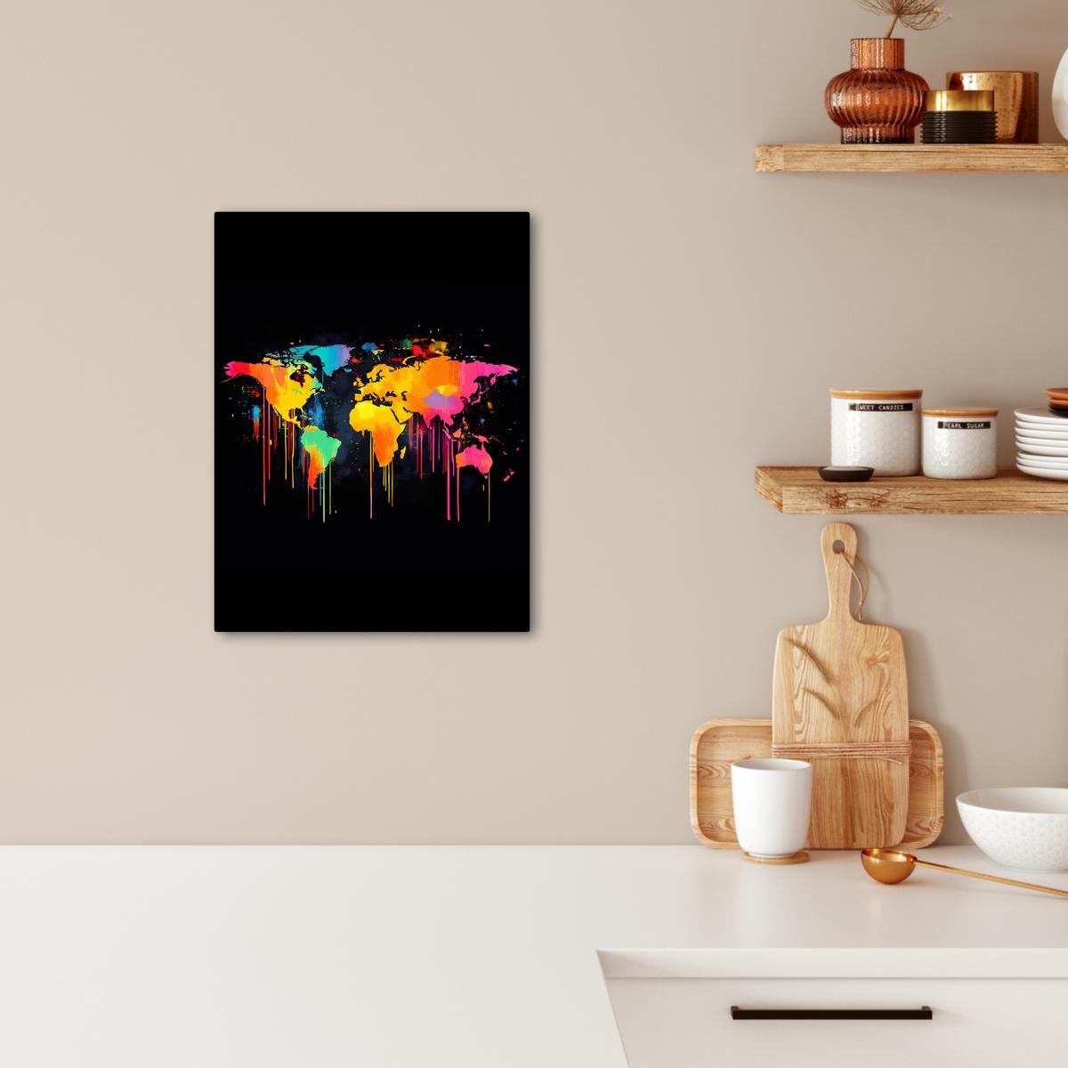 LEINWANDBILD Weltkarte - Farbe - Bunt - Graffiti - Welt Room Decor 30x40 cm - Multicolor, Textil (30/40cm) - MuchoWow