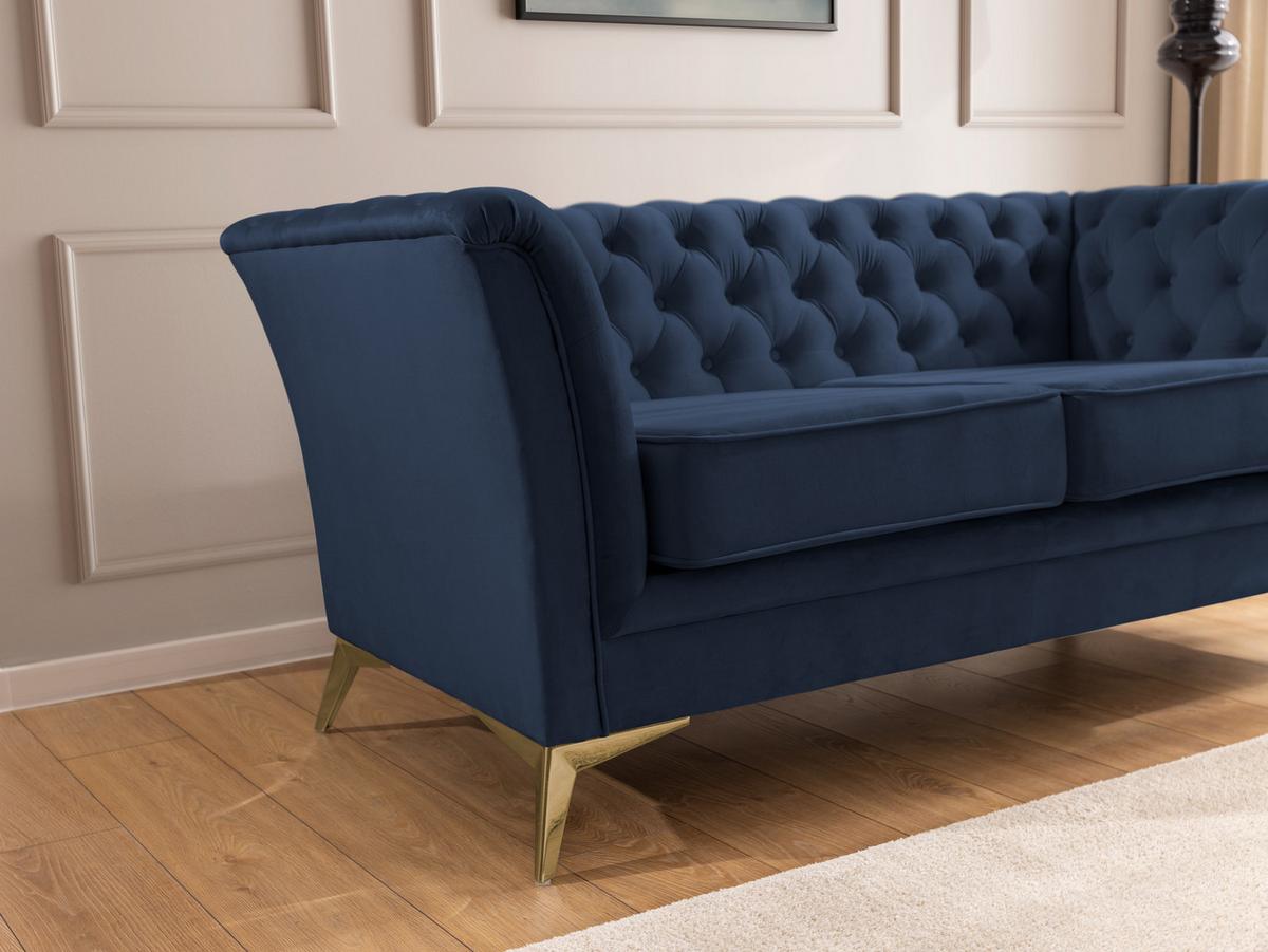 CHESTERFIELD-SOFA 2-sitzer Whitby Marineblau Samt mit goldenen Füßen - Goldfarben/Dunkelblau, Holz/Textil (175/78/82cm) - S-Style Möbel