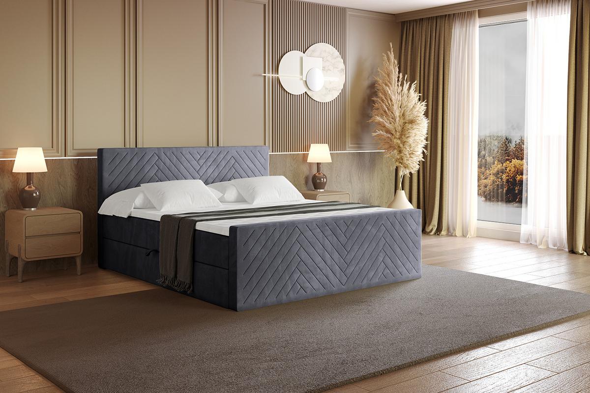 BOXBETT mit Matratze H4 und Lattenrost - VEXA-Z - 200x200 - Dunkelgrau Casablanca - Dunkelgrau, Holzwerkstoff (200/200cm) - ALTDECOR