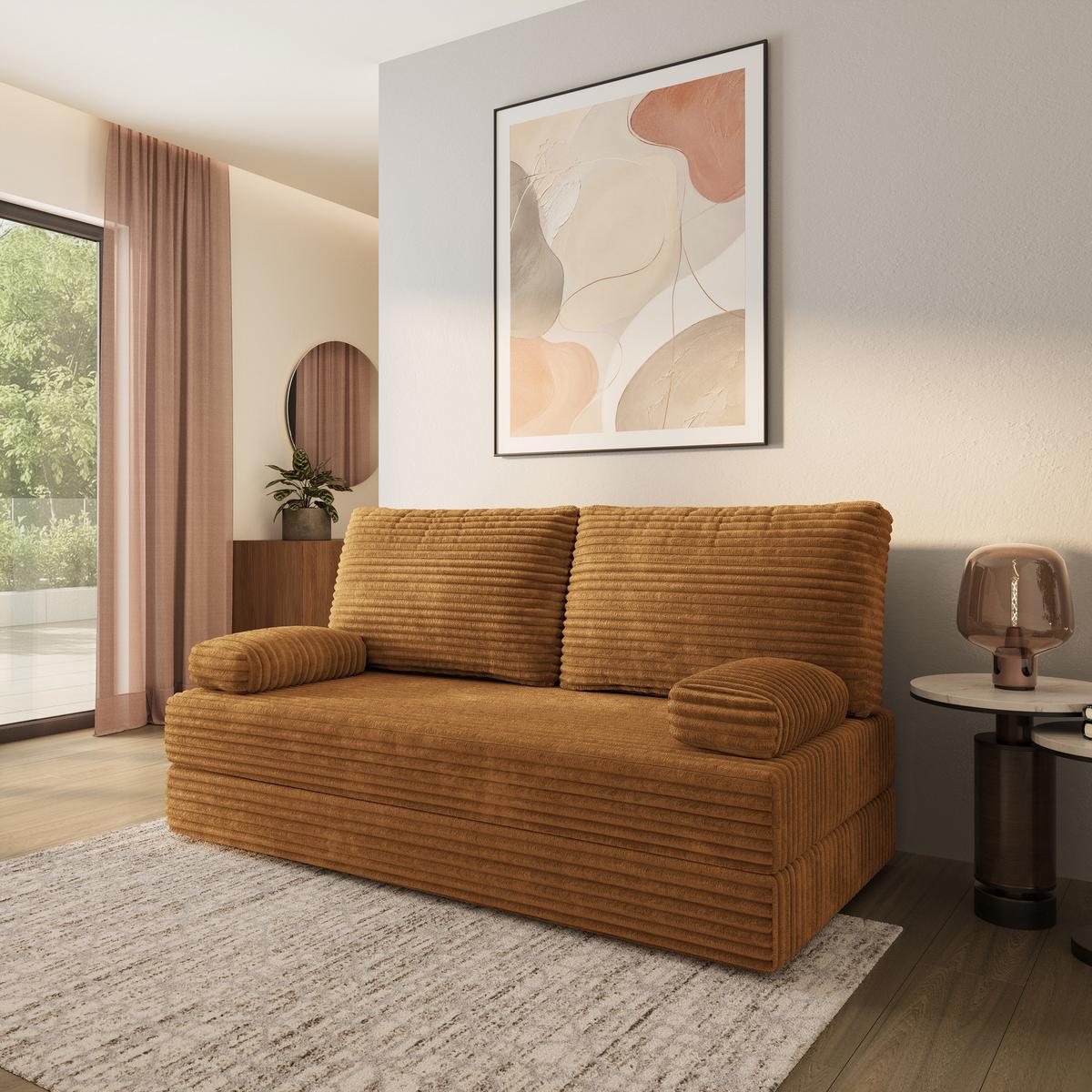 BETTSOFA SILAR aus Schaumstoff Kordstoff Orange Schlaffunktion - Orange, Textil (170/86/80cm) - MASSENO