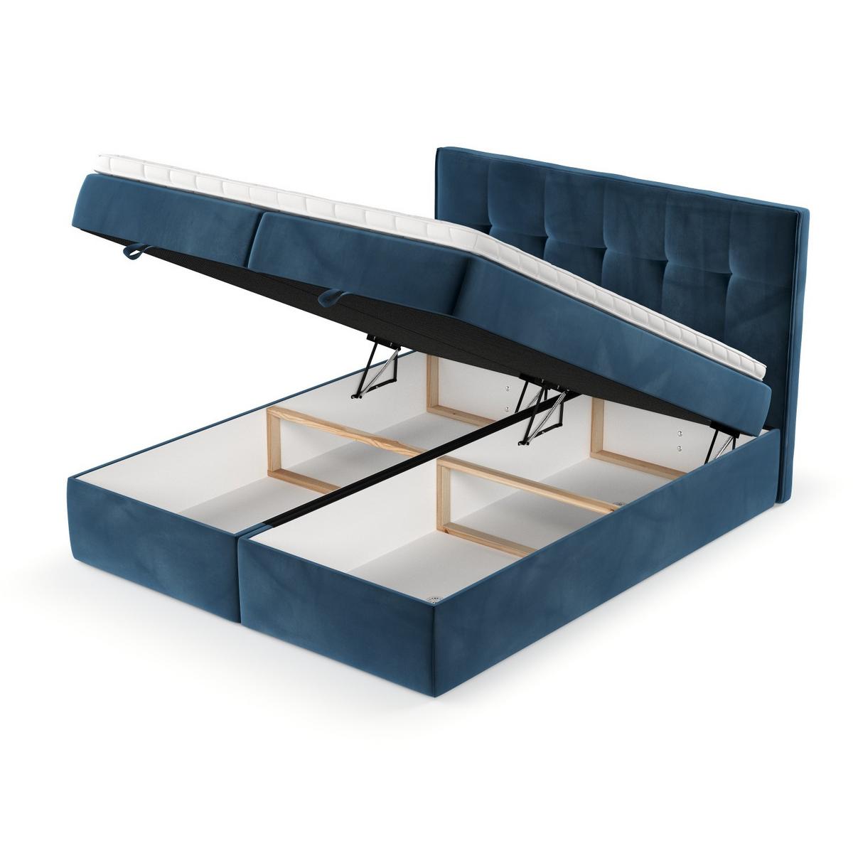 BOXBETT Tivra 160/200 cm Dunkelblau im Kronos Stoff - Schwarz/Dunkelblau, Holz/Holzwerkstoff (160/200cm) - AltaBeds