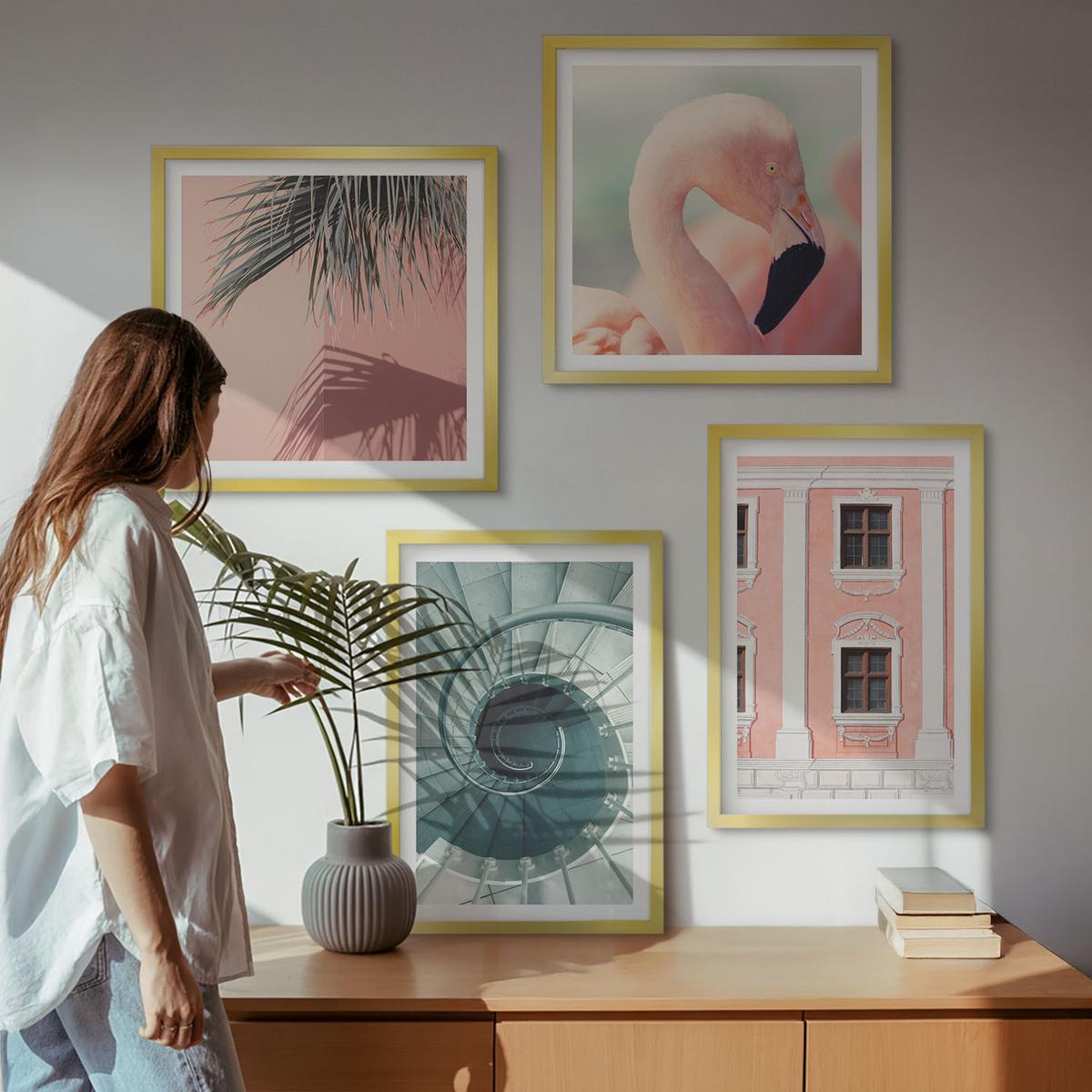 BILDER SET 4er Set - 50x50 cm & 40x60 cm Goldrahmen - Architektur-Pastellmuster - Goldfarben, Kunststoff (50/50cm) - TULUP