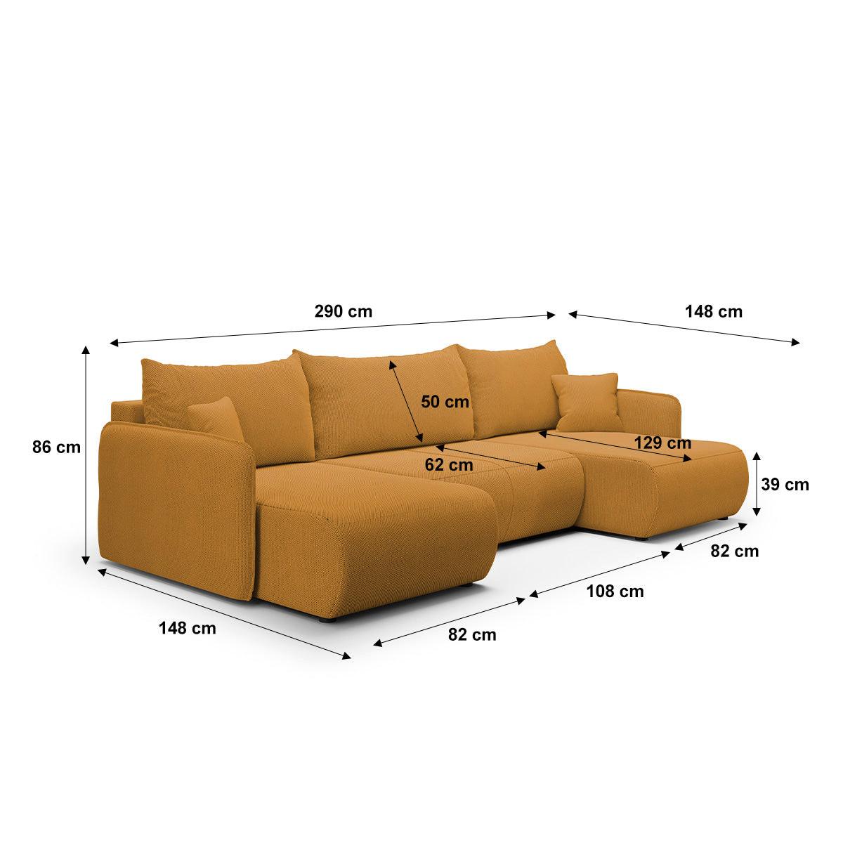 PANORAMASOFA Claudio 5 Sitzplätze Senfgelb - Gelb, Holz (290/86/148cm) - Petits-meubles