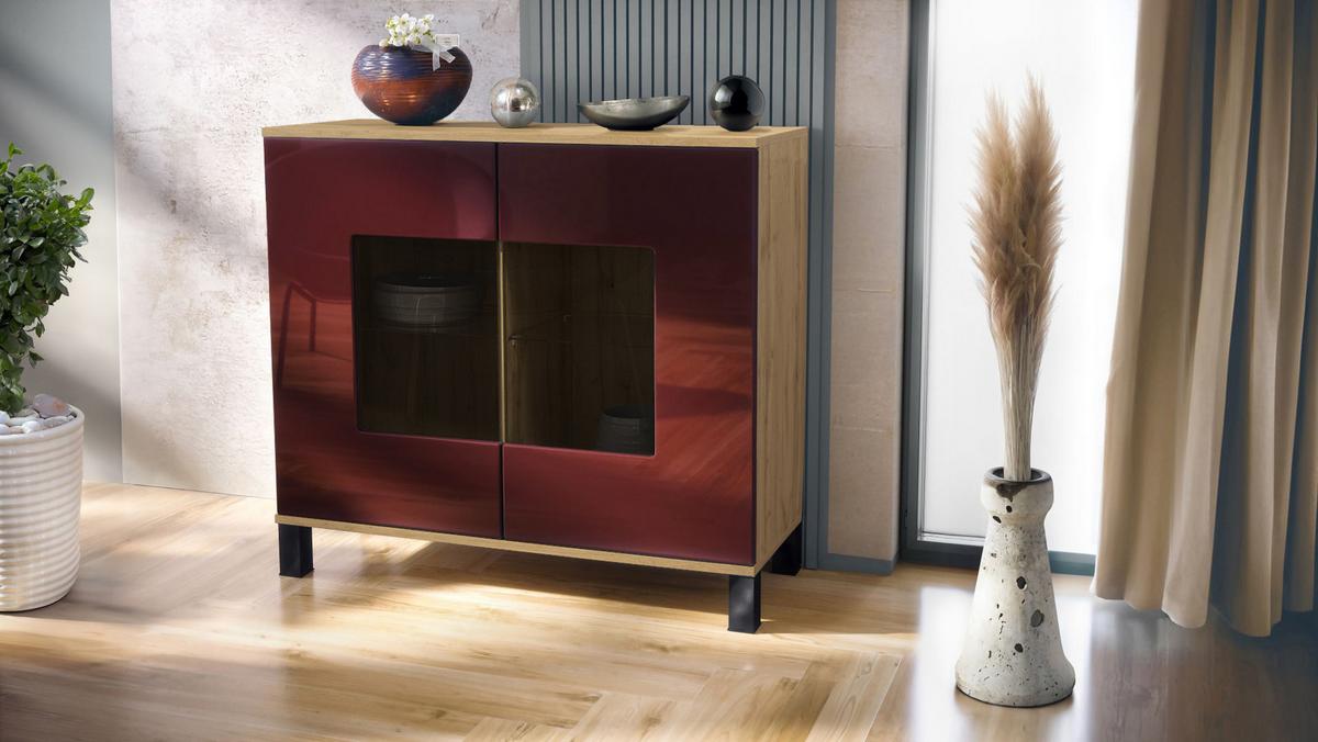 KOMMODE Grömitz Bordeaux Hochglanz - Bordeaux, Holzwerkstoff (92.5/84.5/35cm) - Vladon