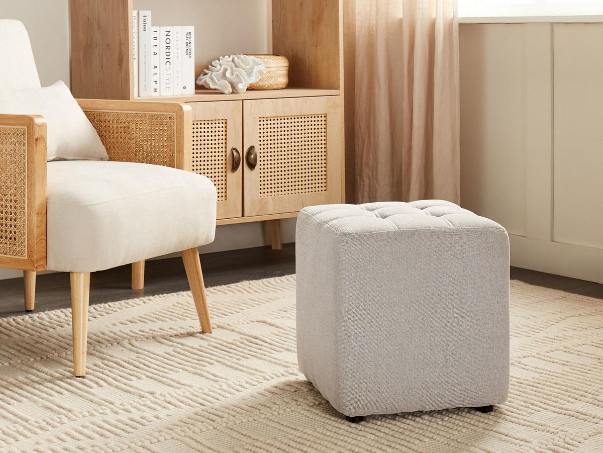 POUF Stoff Hellgrau Kansas - Hellgrau, Textil (38/39/38cm) - Beliani