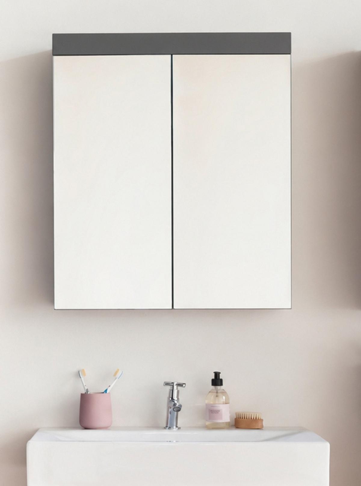 SPIEGELSCHRANK grau Hochglanz 60 x 77 cm 2-türig, Badschrank modern - Grau, Glas/Holzwerkstoff (60/77/17cm) - Top.Furn