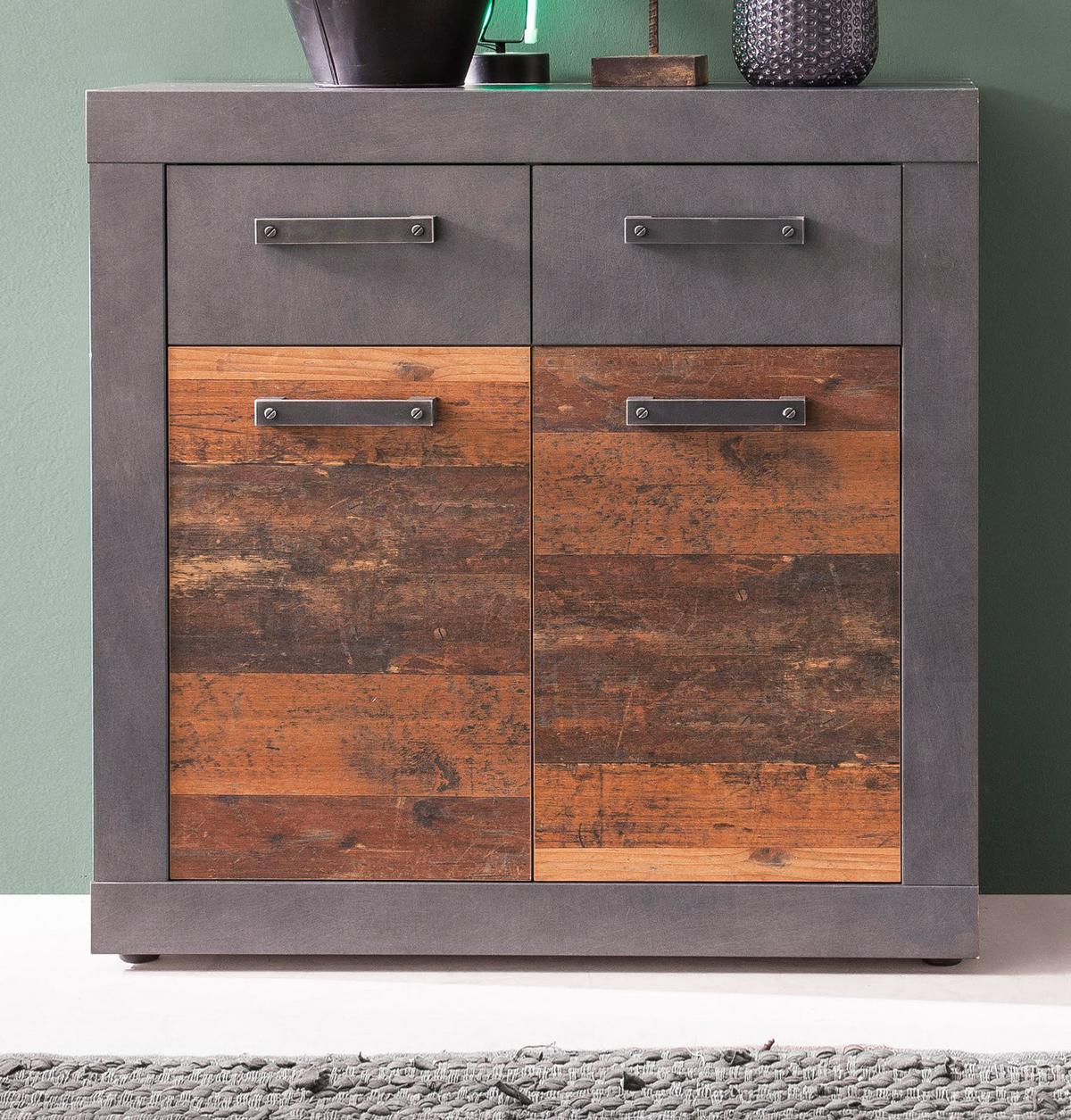 KOMMODE Used Wood Altholz Design mit Grau 82 cm, Anrichte 2-türig - Silberfarben/Schwarz, Holzwerkstoff/Kunststoff (82/86/37cm) - Top.Furn