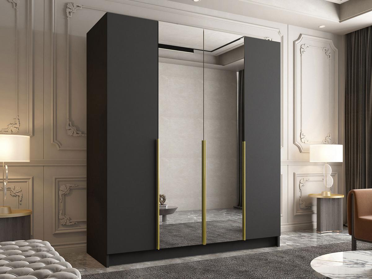 KLEIDERSCHRANK Santi II - Goldfarben/Schwarz, Holzwerkstoff/Metall (200/215/58cm) - MIRJAN24
