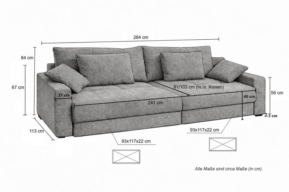 BIG-SOFA mit 2 Bettkästen, viel Stauraum, B274/T113/H84 cm, Liegefläche 103x241 cm, Cord Braun Taupe / 15264 - Schwarz/Braun, Kunststoff/Textil (284/84/113cm) - luma-home