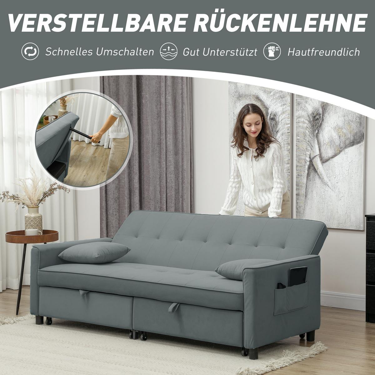 SCHLAFSOFA Polyester Eukalyptusholz Grau - Grau, Textil (90/89/196cm) - HOMCOM