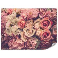 FOTOTAPETE für Schlafzimmer Pinke Rosen Boho Blumen 350x256 - Beige/Violett, Papier (350/256cm) - Muralo