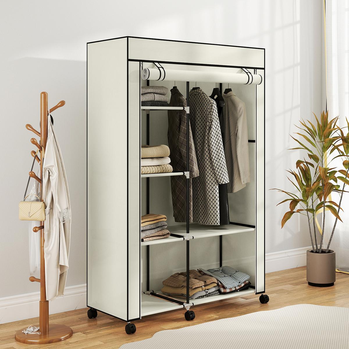 KLEIDERSCHRANK Stoffschrank Creme - Creme, Metall (43/162.5/103cm) - HOMCOM