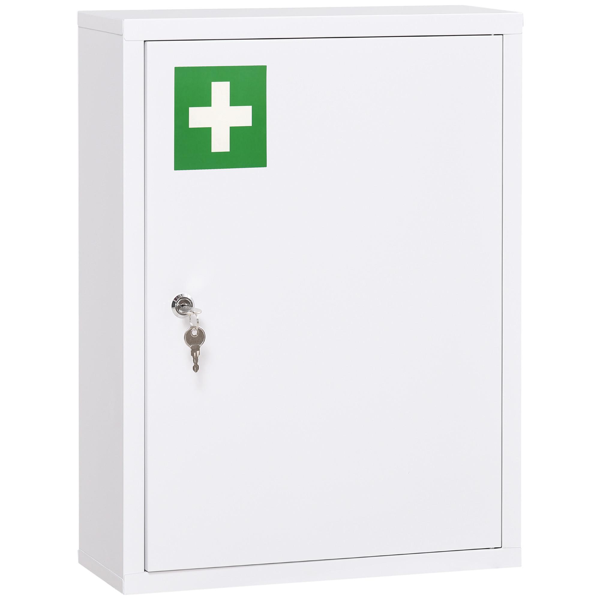 MEDIZINSCHRANK, Apothekerschrank mit 3 Fächern, 2 Schlüsseln Abschließbar, Stahl - Weiß, Metall (40/53.5/15cm) - Kleankin