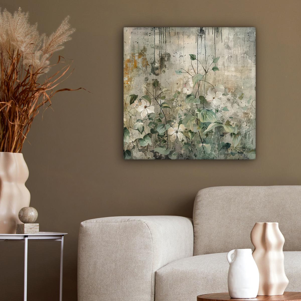 LEINWANDBILD Blumen - Blätter - Abstrakt - Modern Wandbild Wohnzimmer 50x50 cm - Grau, Textil (50/50cm) - MuchoWow