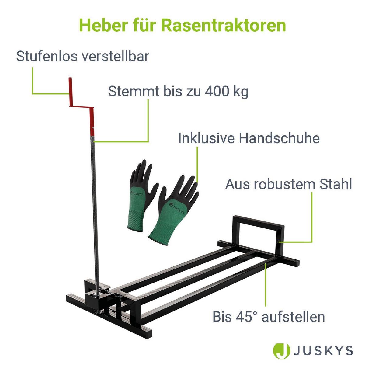 RASENTRAKTORHEBER schwarz inkl. Handschuhe - Schwarz, Metall (120/50/100cm) - Juskys