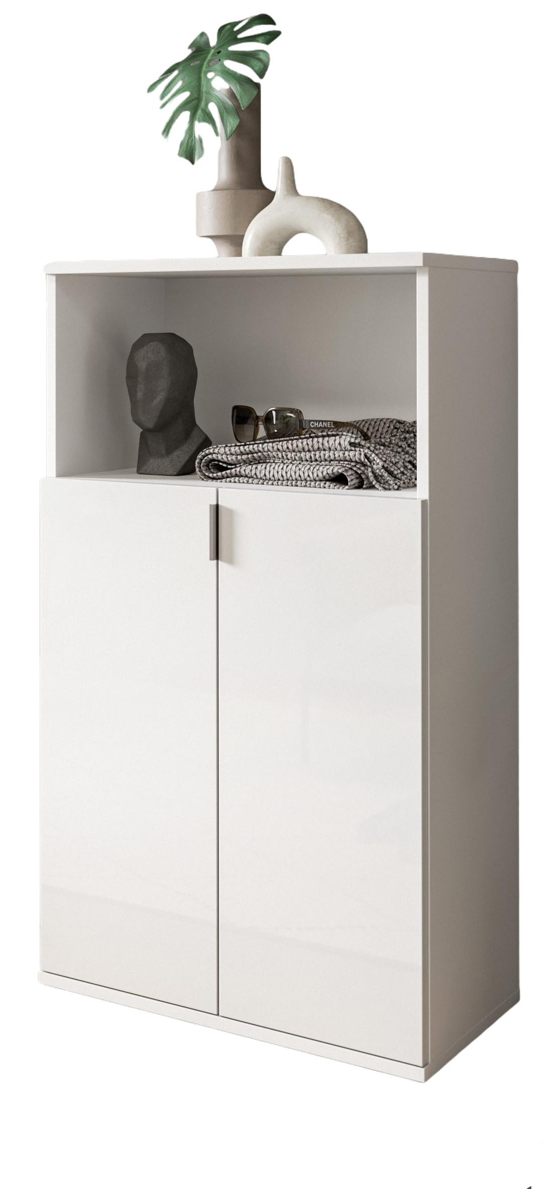 KOMMODE weiß Hochglanz 61 x 110 cm, Mehrzweckkommode mit 5 Fächern - Chromfarben/Weiß Hochglanz, Holzwerkstoff/Kunststoff (61/110/37cm) - Inn.Furn