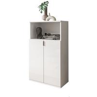 KOMMODE weiß Hochglanz 61 x 110 cm, Mehrzweckkommode mit 5 Fächern - Chromfarben/Weiß Hochglanz, Holzwerkstoff/Kunststoff (61/110/37cm) - Inn.Furn