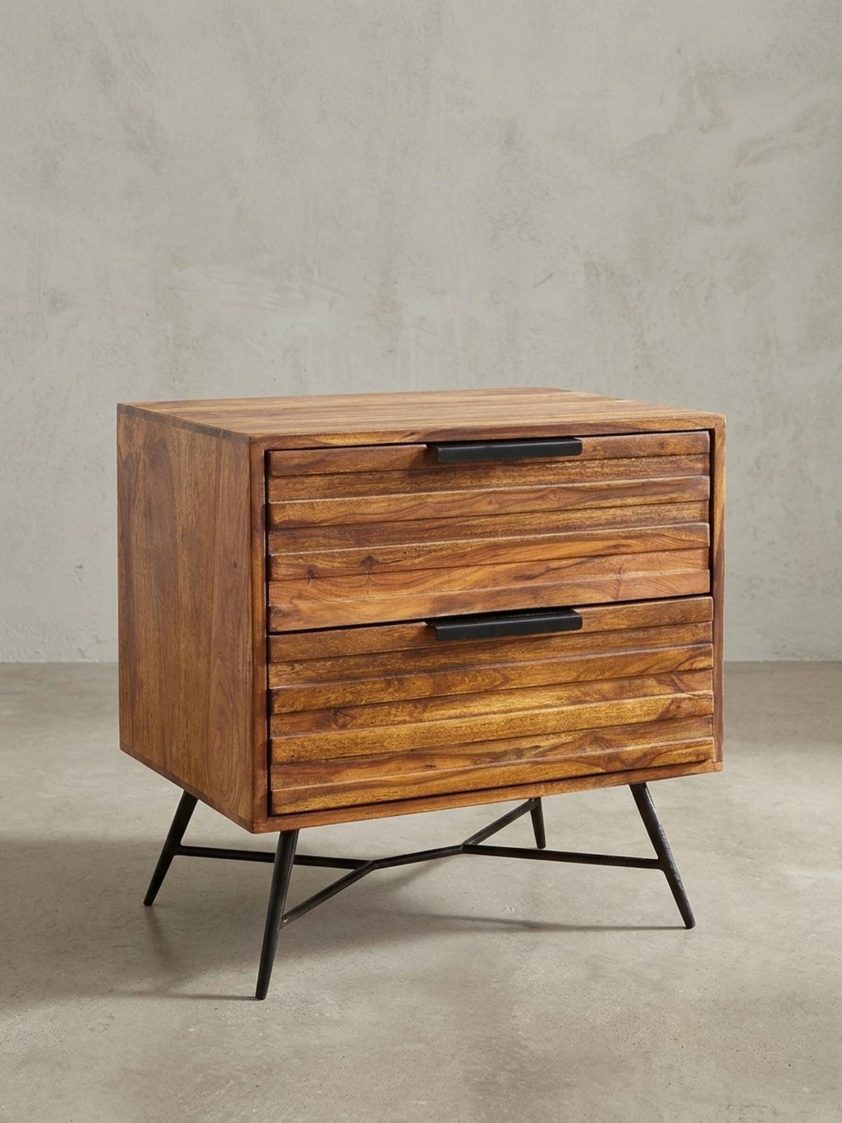 NACHTTISCH – Massivholz/Metall, große Schubladen, Industrial-Stil - Schwarz/Braun, Holz/Metall (60/60/40cm) - KADIMA DESIGN
