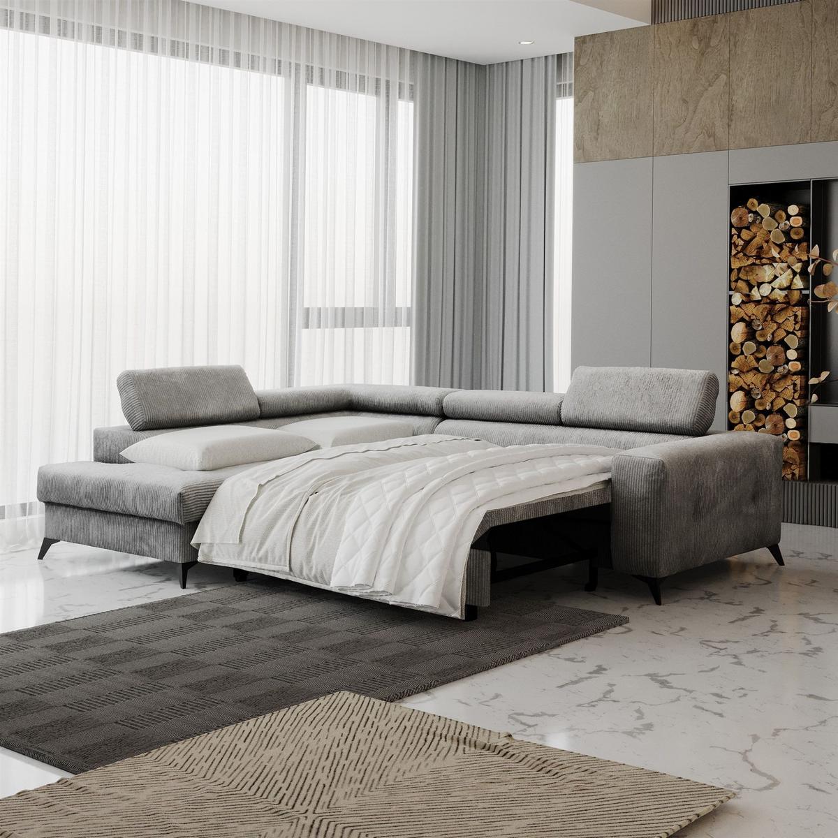 ECKSOFA Schlafsofa Amadeo In Anafi - Schwarz, Holzwerkstoff/Textil (271/202cm) - Fun Möbel