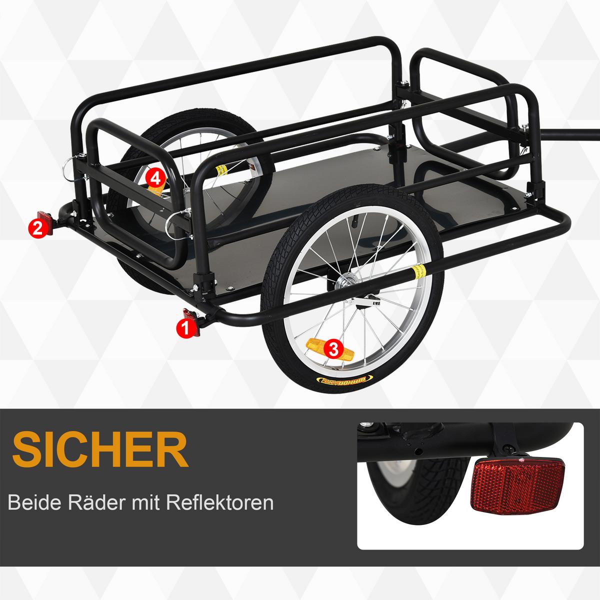 FAHRRADANHÄNGER Lastenanhänger für Fahrrad 40 kg Belastbarkeit Stahl - Schwarz, Metall (71.5/49/139cm) - HOMCOM
